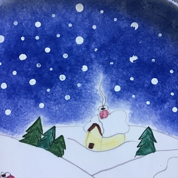 SNOW SCENE Platter Multicolored Round 14” diameter - Picture 2 of 7